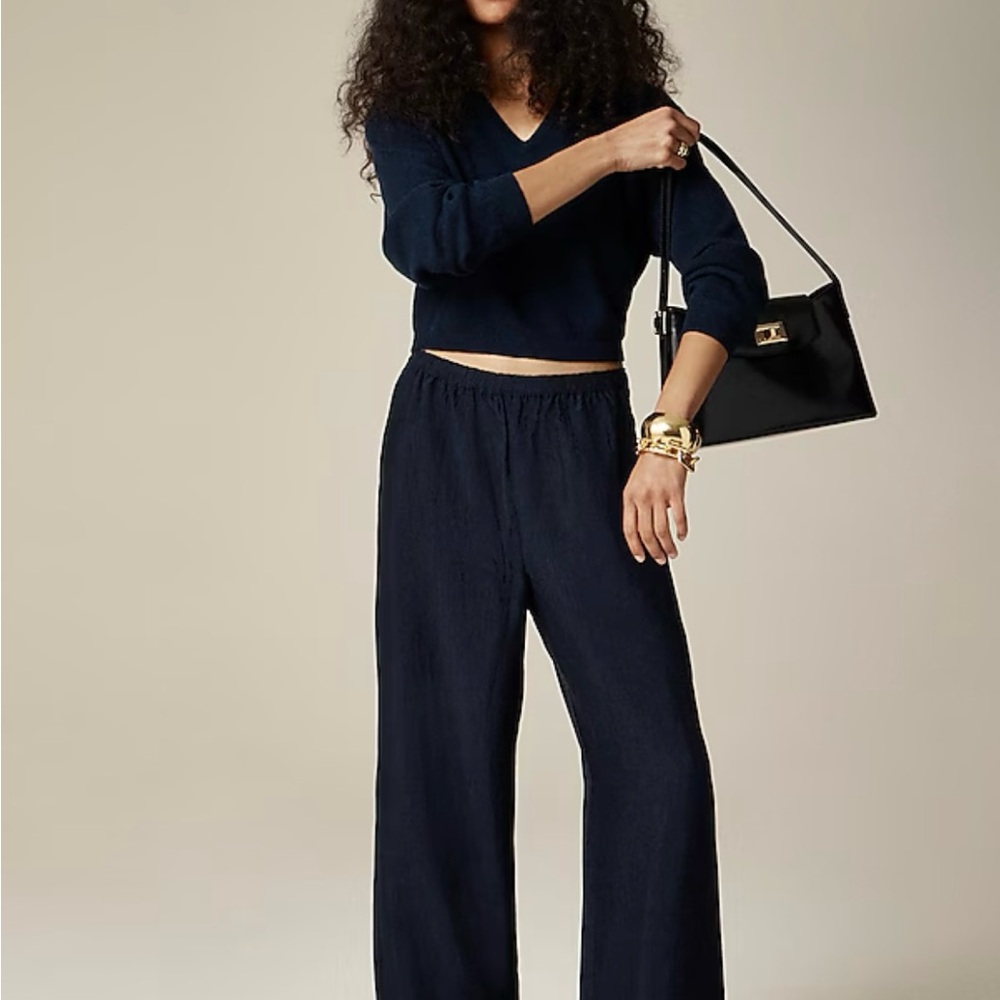 Navy J. Crew Stratus Pant in Textured Satin- never worn, new with tags